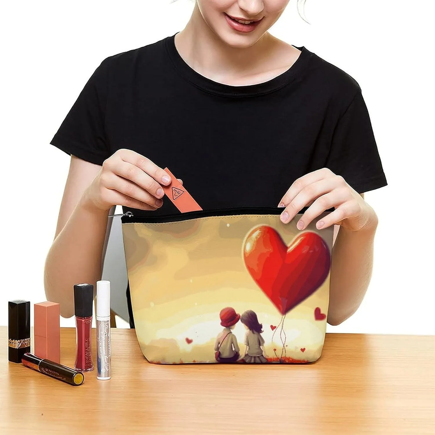 Cosmetic Bag Makeup Bags for Women Portable Makeup Bag Love Couple Makeup Case Travel Toiletry Bag for Travel Accessories