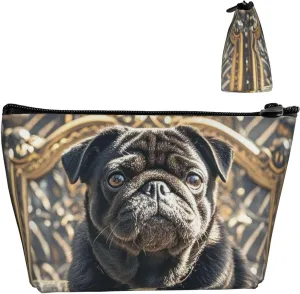 Cosmetic Bag Portable Makeup Bag Cute Black Pug Dog Toiletry Bag Large Capacity Zipper Pouch Waterproof Toiletry Pouch Makeup Organizer Case for Women Men