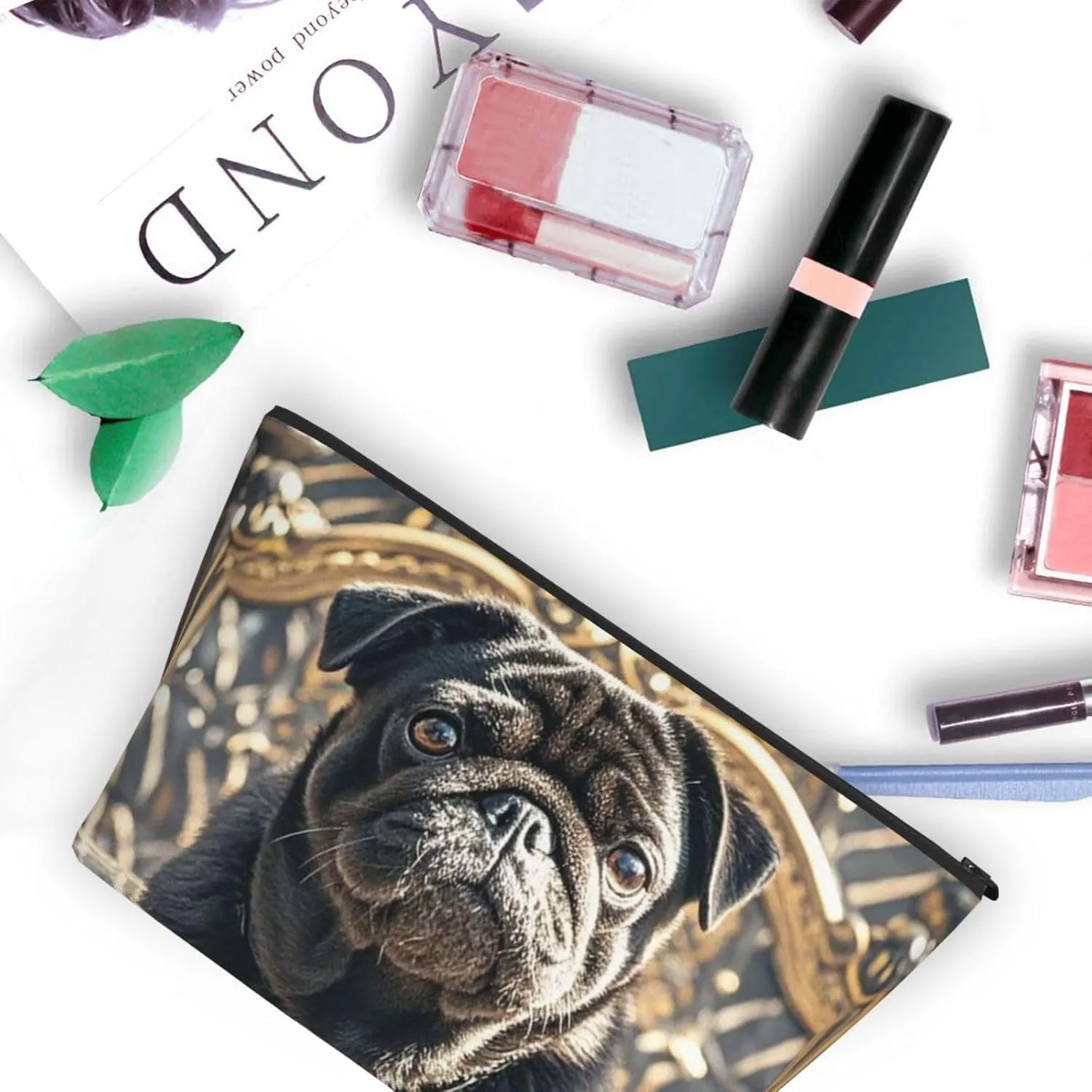 Cosmetic Bag Portable Makeup Bag Cute Black Pug Dog Toiletry Bag Large Capacity Zipper Pouch Waterproof Toiletry Pouch Makeup Organizer Case for Women Men