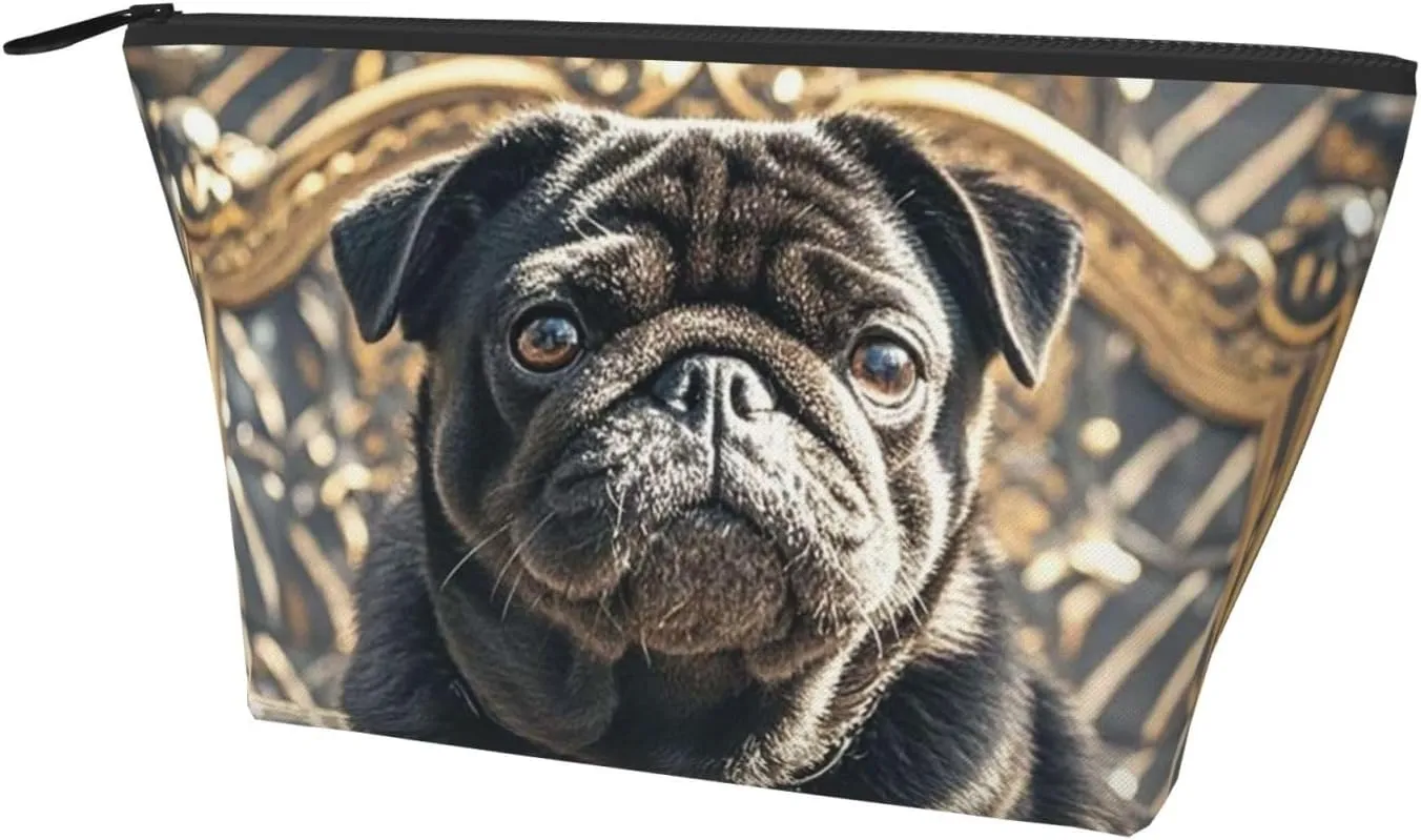 Cosmetic Bag Portable Makeup Bag Cute Black Pug Dog Toiletry Bag Large Capacity Zipper Pouch Waterproof Toiletry Pouch Makeup Organizer Case for Women Men