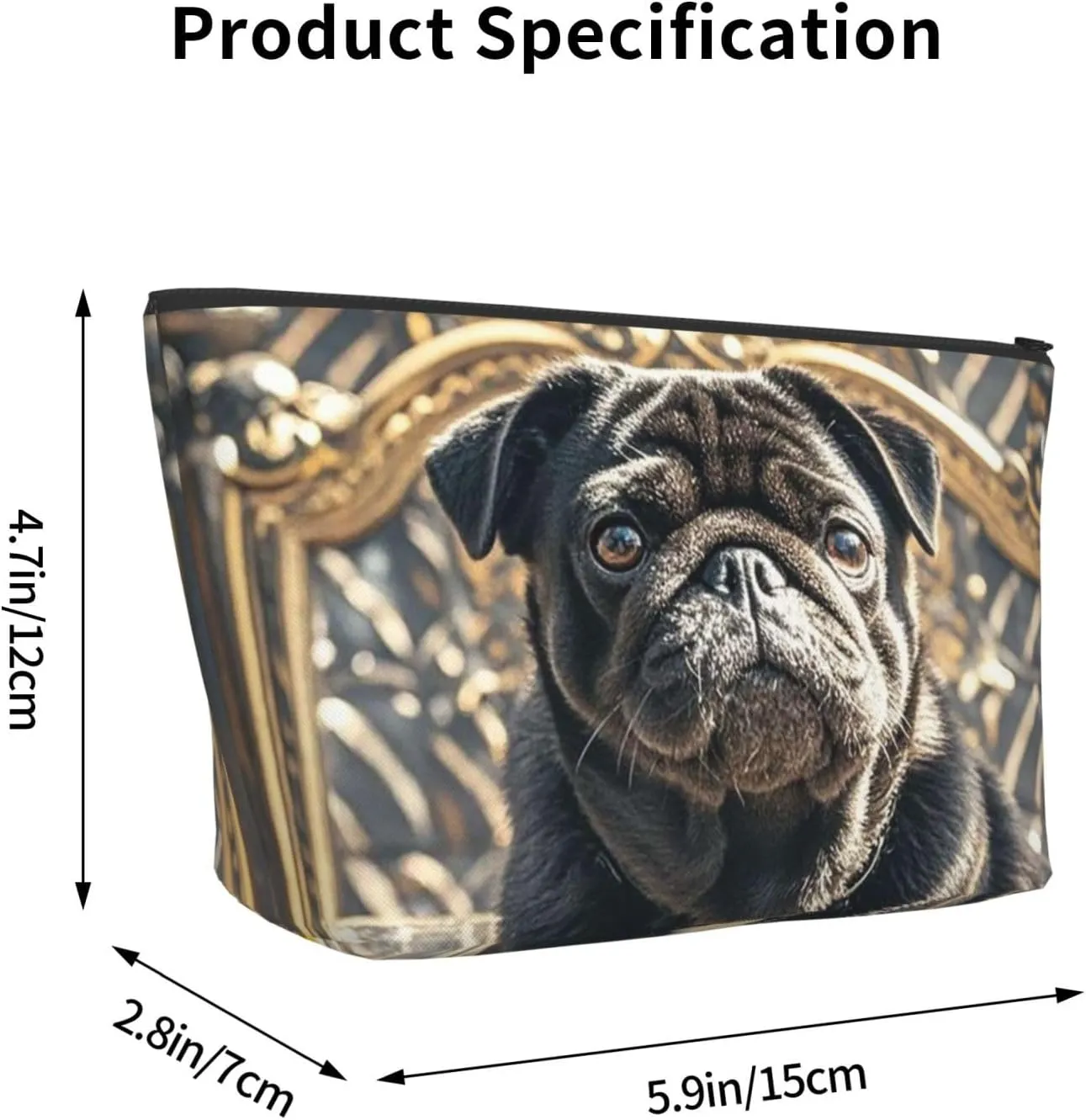 Cosmetic Bag Portable Makeup Bag Cute Black Pug Dog Toiletry Bag Large Capacity Zipper Pouch Waterproof Toiletry Pouch Makeup Organizer Case for Women Men