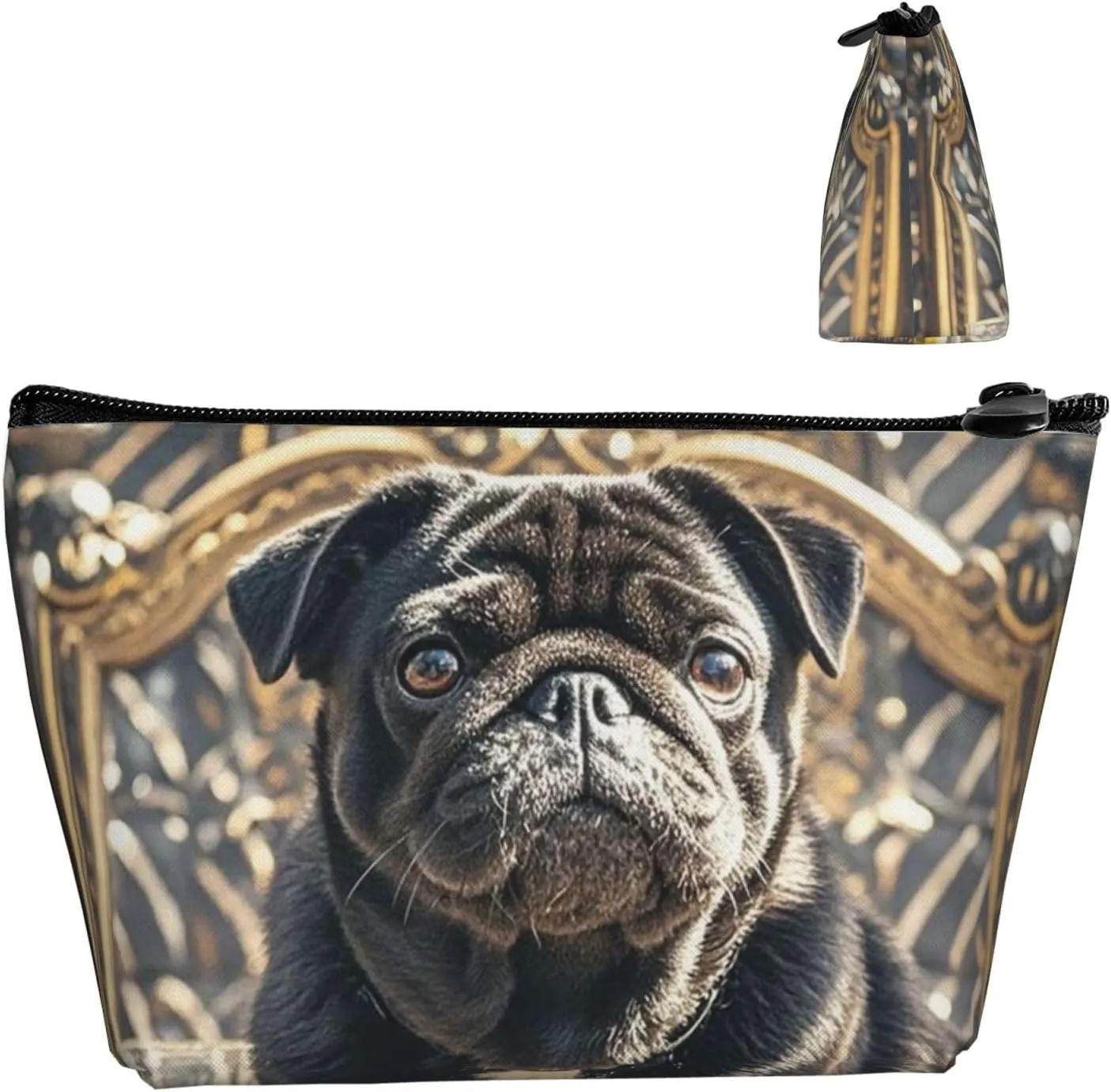 Cosmetic Bag Portable Makeup Bag Cute Black Pug Dog Toiletry Bag Large Capacity Zipper Pouch Waterproof Toiletry Pouch Makeup Organizer Case for Women Men