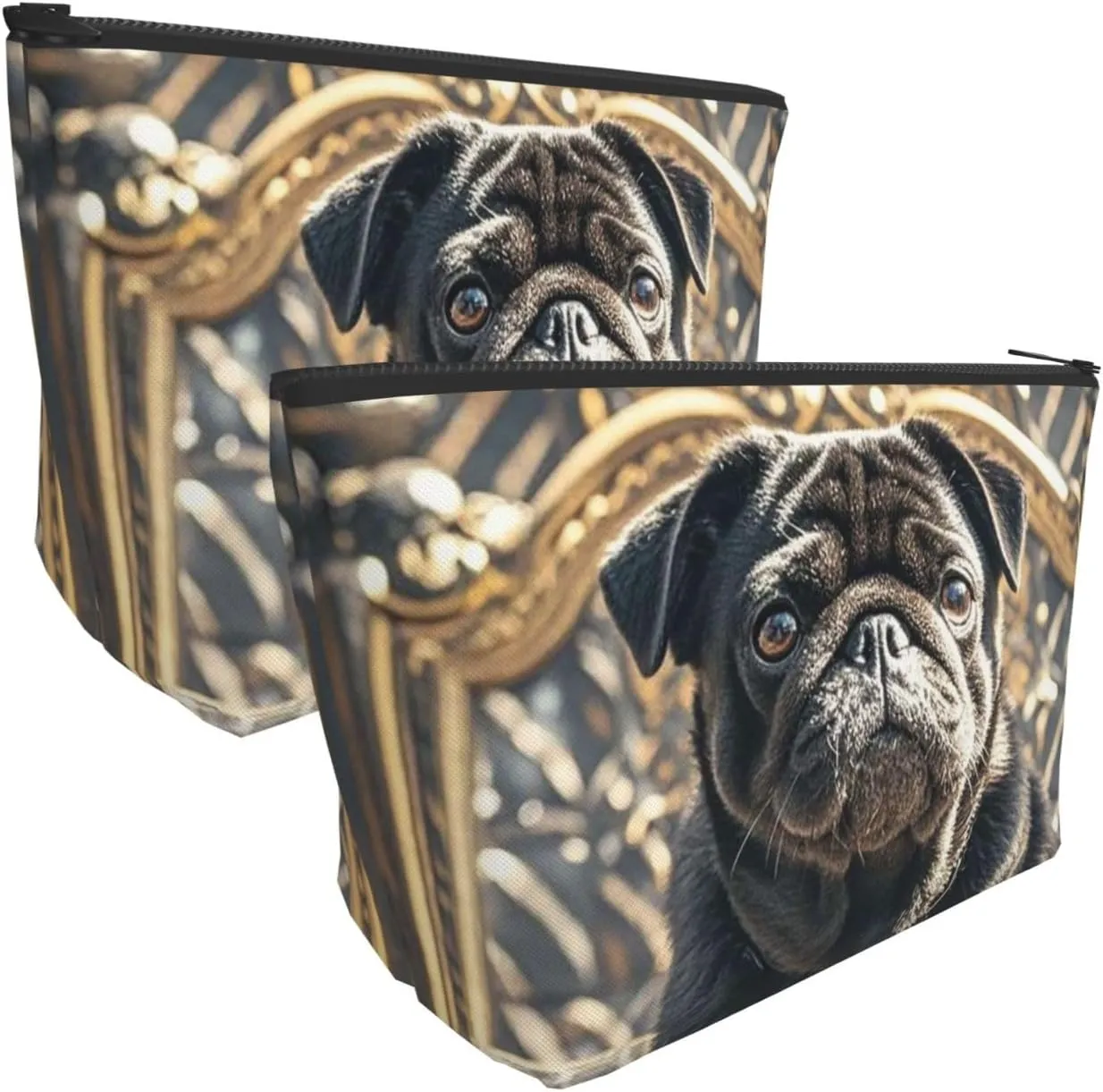 Cosmetic Bag Portable Makeup Bag Cute Black Pug Dog Toiletry Bag Large Capacity Zipper Pouch Waterproof Toiletry Pouch Makeup Organizer Case for Women Men