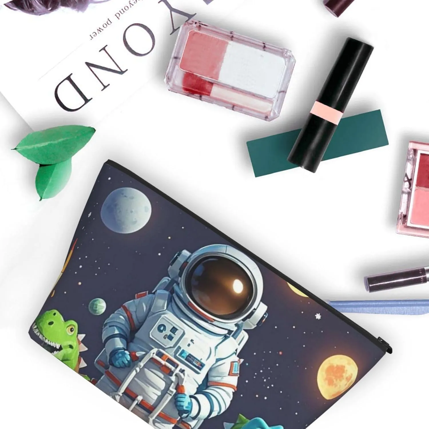 Cosmetic Bag Portable Makeup Bag Funny Astronaut Dinosaur Rocket Toiletry Bag Large Capacity Zipper Pouch Waterproof Toiletry Pouch Makeup Organizer Case for Women Men