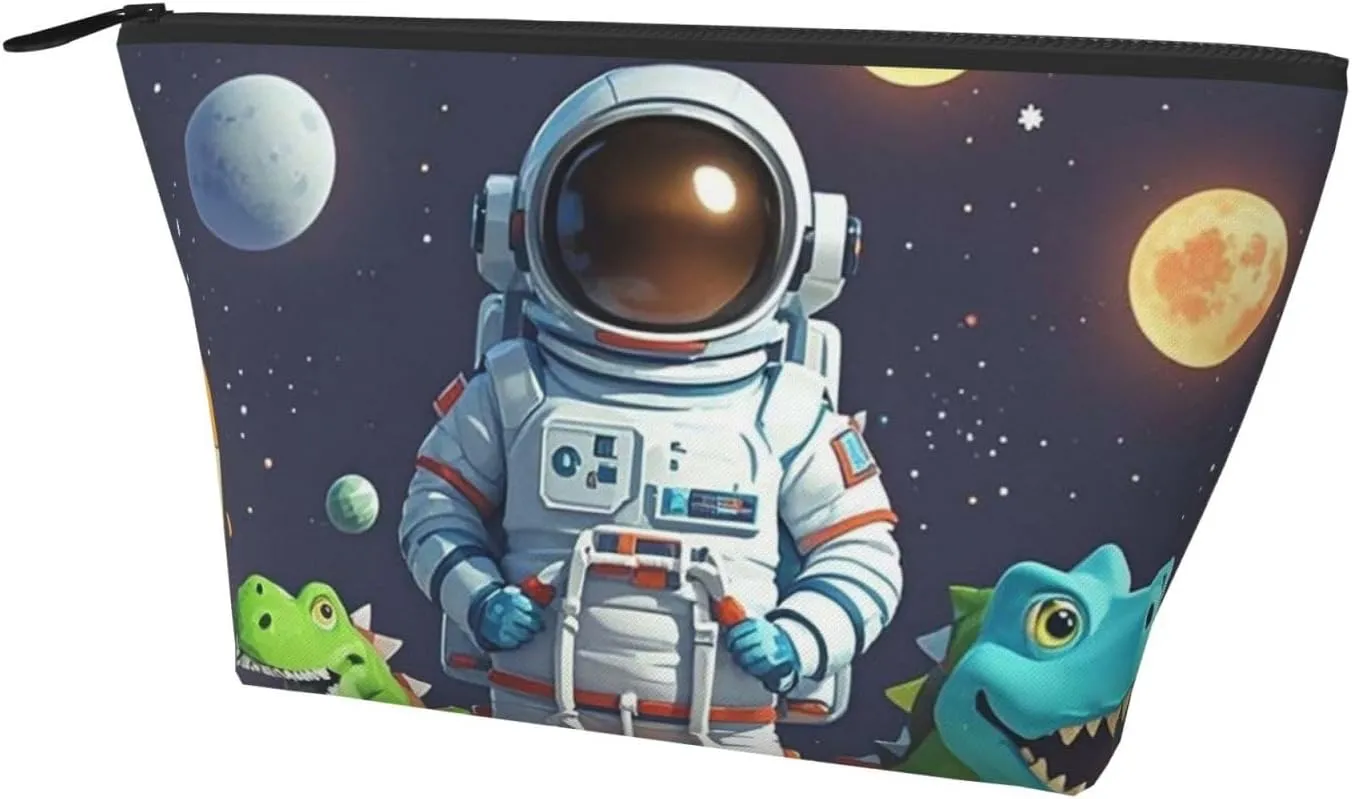 Cosmetic Bag Portable Makeup Bag Funny Astronaut Dinosaur Rocket Toiletry Bag Large Capacity Zipper Pouch Waterproof Toiletry Pouch Makeup Organizer Case for Women Men