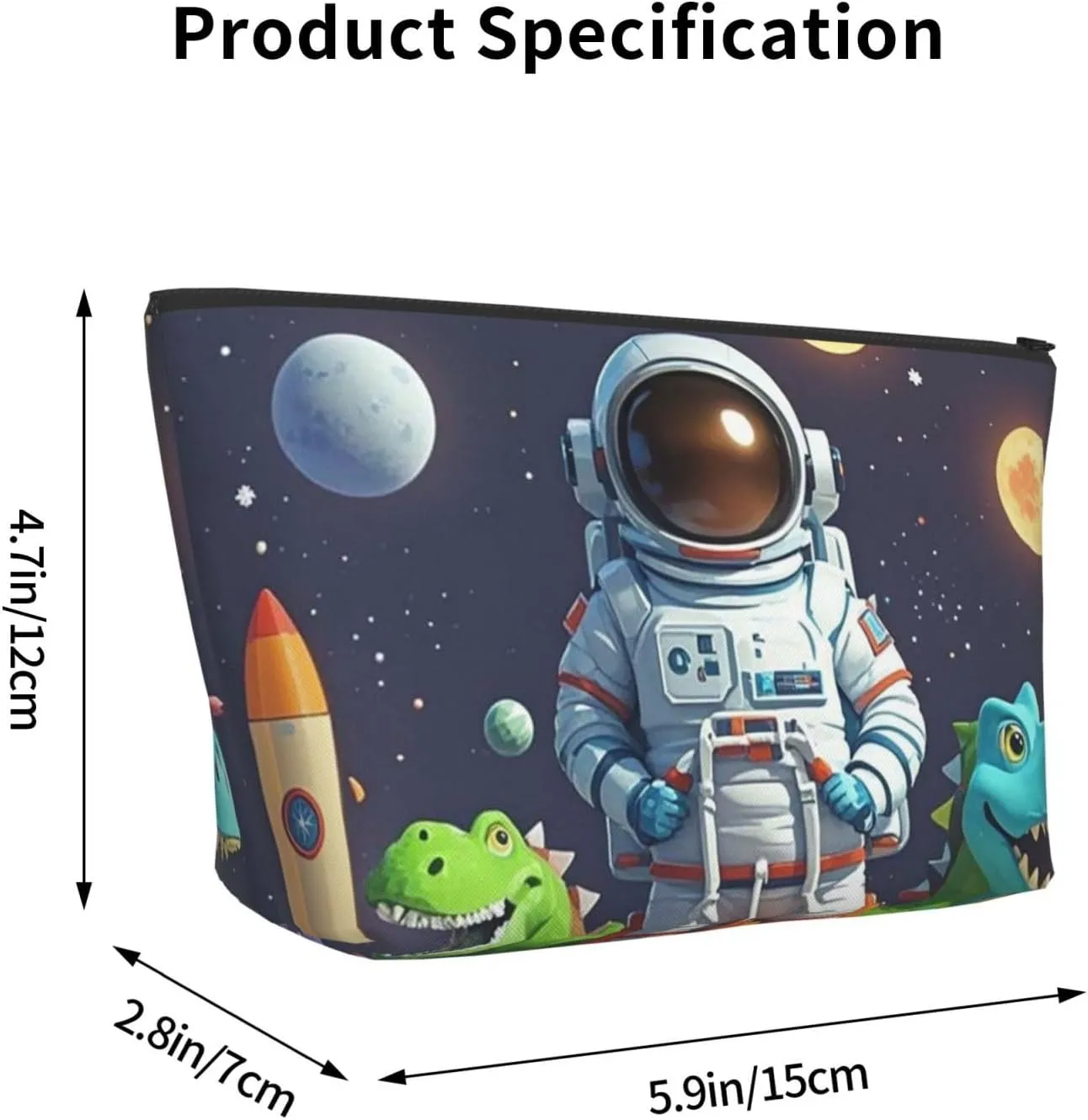 Cosmetic Bag Portable Makeup Bag Funny Astronaut Dinosaur Rocket Toiletry Bag Large Capacity Zipper Pouch Waterproof Toiletry Pouch Makeup Organizer Case for Women Men