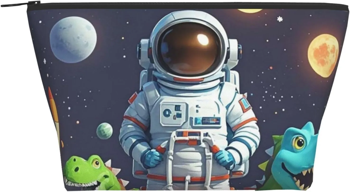 Cosmetic Bag Portable Makeup Bag Funny Astronaut Dinosaur Rocket Toiletry Bag Large Capacity Zipper Pouch Waterproof Toiletry Pouch Makeup Organizer Case for Women Men