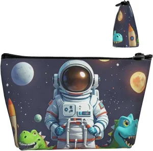 Cosmetic Bag Portable Makeup Bag Funny Astronaut Dinosaur Rocket Toiletry Bag Large Capacity Zipper Pouch Waterproof Toiletry Pouch Makeup Organizer Case for Women Men