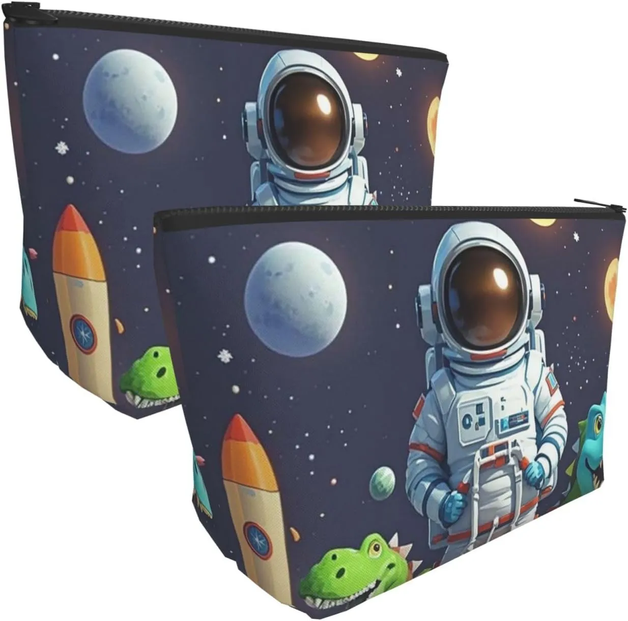 Cosmetic Bag Portable Makeup Bag Funny Astronaut Dinosaur Rocket Toiletry Bag Large Capacity Zipper Pouch Waterproof Toiletry Pouch Makeup Organizer Case for Women Men