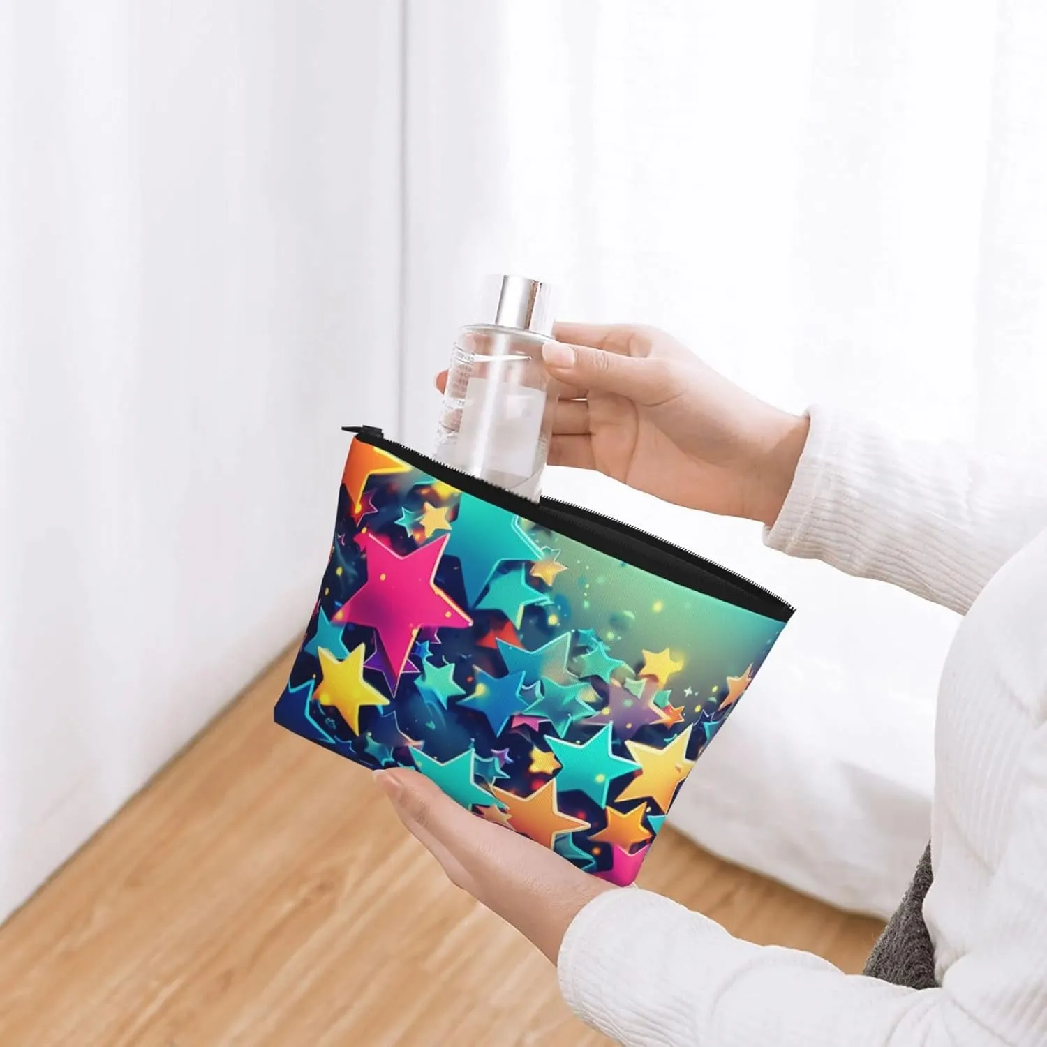 Cosmetic Bag Portable Makeup Bag Many Stars Toiletry Bag Large Capacity Zipper Pouch Waterproof Toiletry Pouch Makeup Organizer Case for Women Men