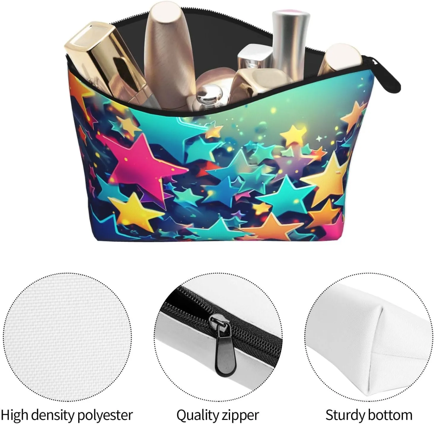 Cosmetic Bag Portable Makeup Bag Many Stars Toiletry Bag Large Capacity Zipper Pouch Waterproof Toiletry Pouch Makeup Organizer Case for Women Men