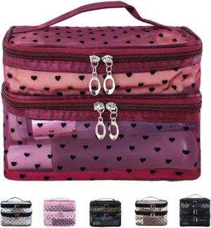 Cosmetic Bag Travel Makeup Bag Mesh Double Layer Large Makeup Pouch Travel Accessories Essentials Toiletry Bag for Women Makeup Travel Organizer (double-layer red)