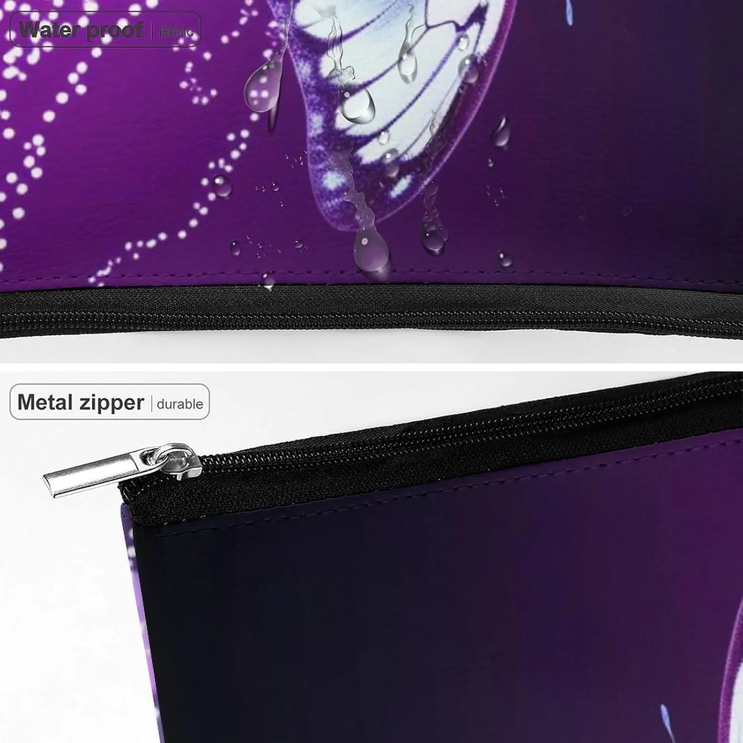 Cosmetic Bag Travel Makeup Bag Waterproof Toiletry Bag Lovely Purple Butterfly Makeup Organizer Case Portable Toiletry Pouch Large Capacity Zipper Pouch for Women Men