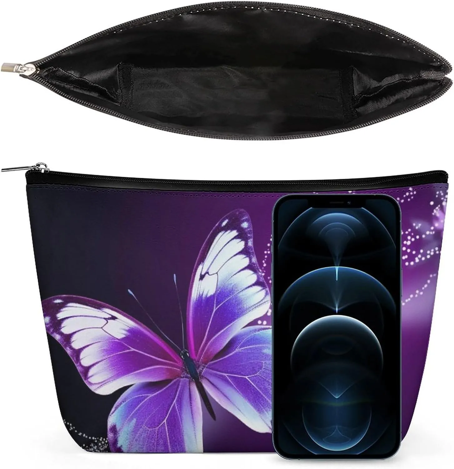 Cosmetic Bag Travel Makeup Bag Waterproof Toiletry Bag Lovely Purple Butterfly Makeup Organizer Case Portable Toiletry Pouch Large Capacity Zipper Pouch for Women Men