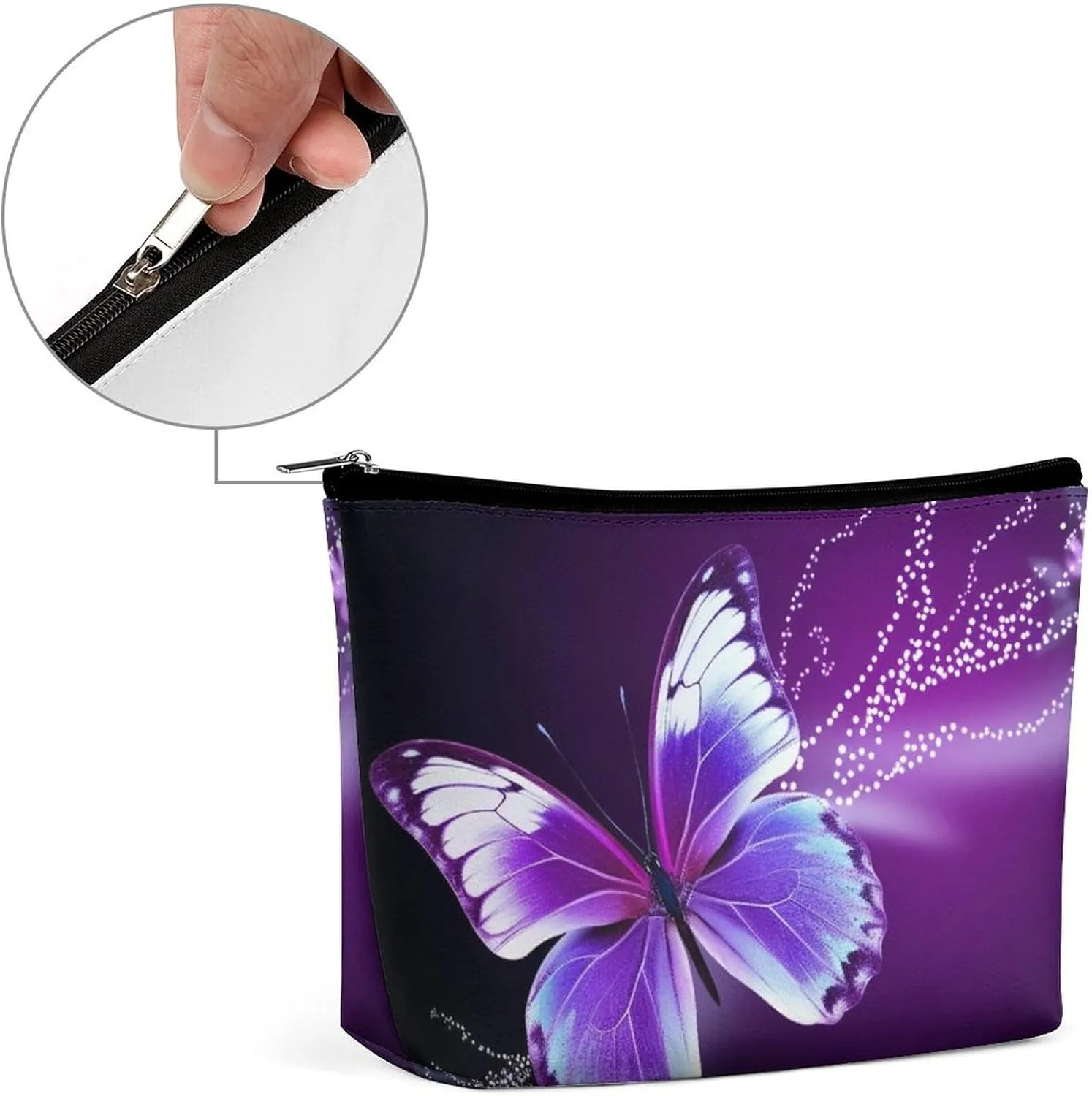 Cosmetic Bag Travel Makeup Bag Waterproof Toiletry Bag Lovely Purple Butterfly Makeup Organizer Case Portable Toiletry Pouch Large Capacity Zipper Pouch for Women Men