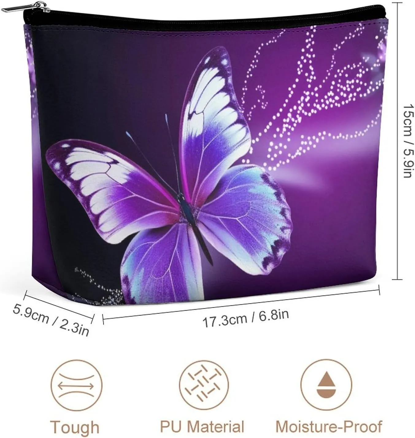 Cosmetic Bag Travel Makeup Bag Waterproof Toiletry Bag Lovely Purple Butterfly Makeup Organizer Case Portable Toiletry Pouch Large Capacity Zipper Pouch for Women Men