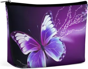 Cosmetic Bag Travel Makeup Bag Waterproof Toiletry Bag Lovely Purple Butterfly Makeup Organizer Case Portable Toiletry Pouch Large Capacity Zipper Pouch for Women Men