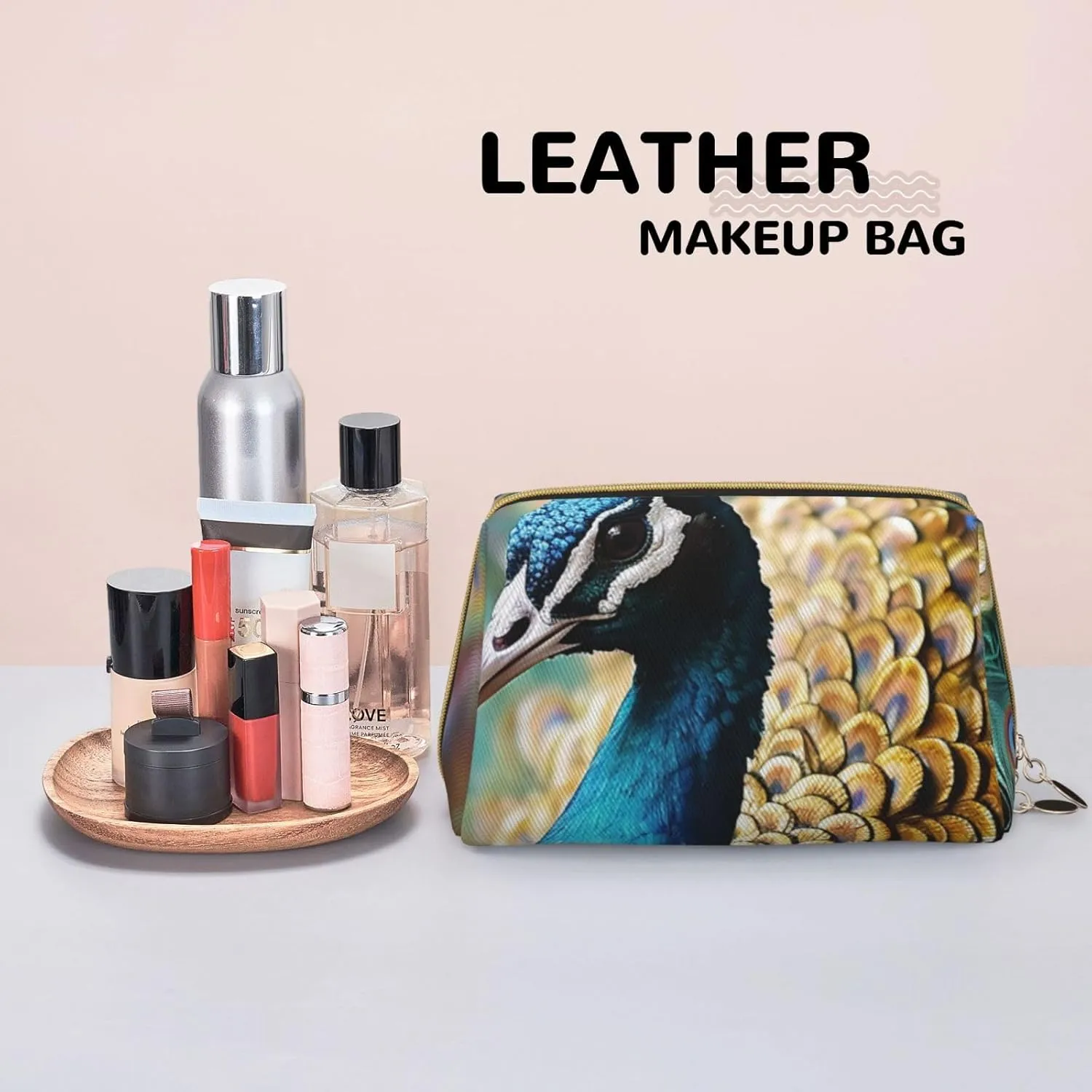 Cosmetic bag Travel Makeup Bag Waterproof Toiletry Pouch Portable Wide open Pouch Beautiful peacock Makeup Organizer Case Large Capacity Zipper Pouch Toiletry bag for women