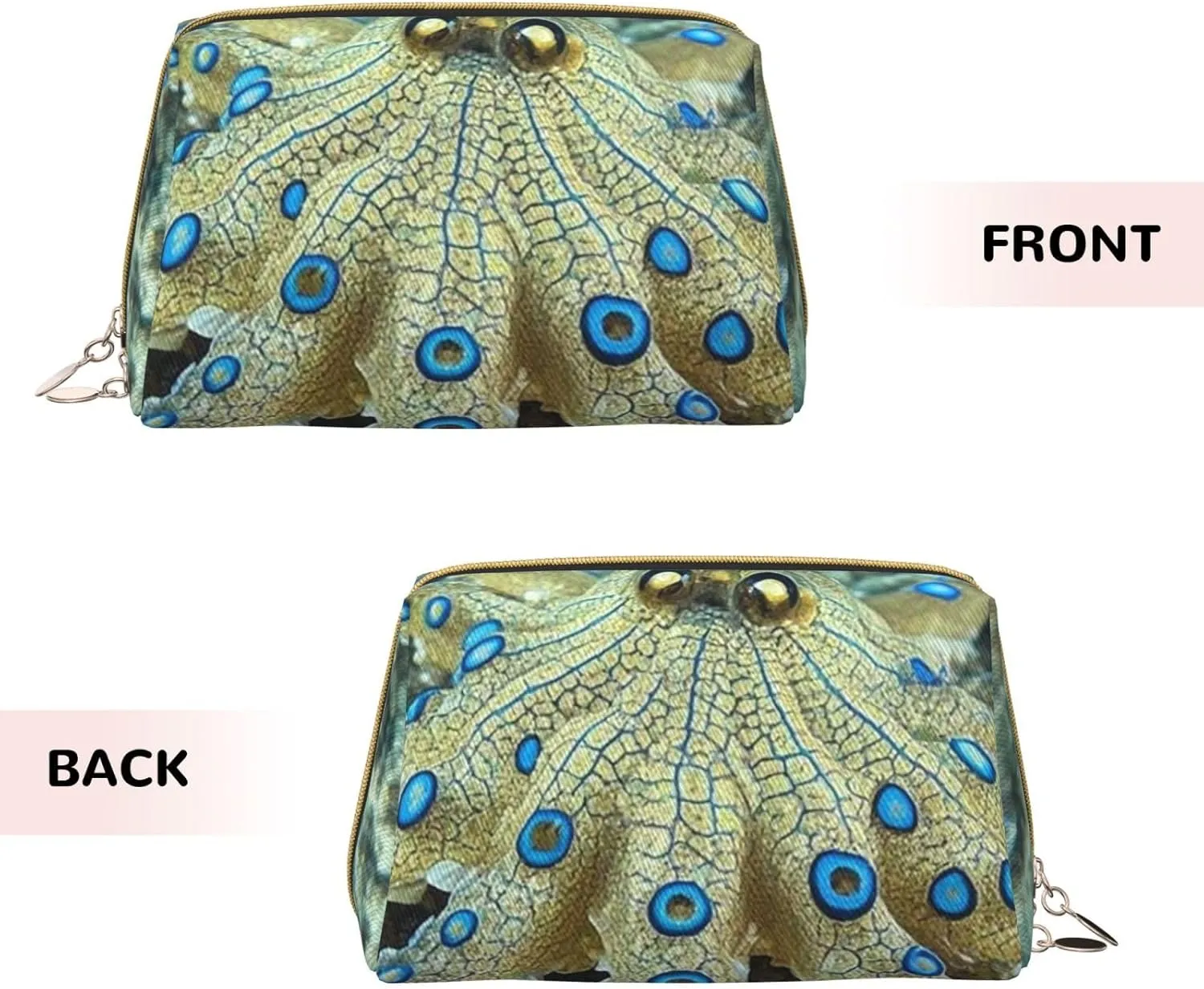 Cosmetic Bag Travel Makeup Bag Waterproof Toiletry Pouch Portable Wide Open Pouch Chickens and Farm Makeup Organizer Case Large Capacity Zipper Pouch Toiletry Bag for Women, Blue Ringed Octopus, One