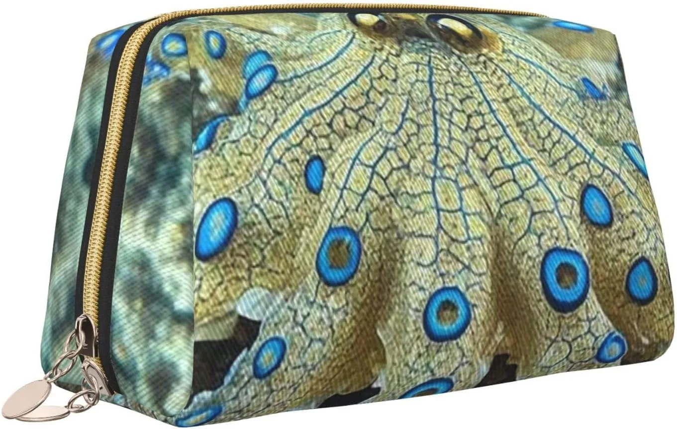 Cosmetic Bag Travel Makeup Bag Waterproof Toiletry Pouch Portable Wide Open Pouch Chickens and Farm Makeup Organizer Case Large Capacity Zipper Pouch Toiletry Bag for Women, Blue Ringed Octopus, One