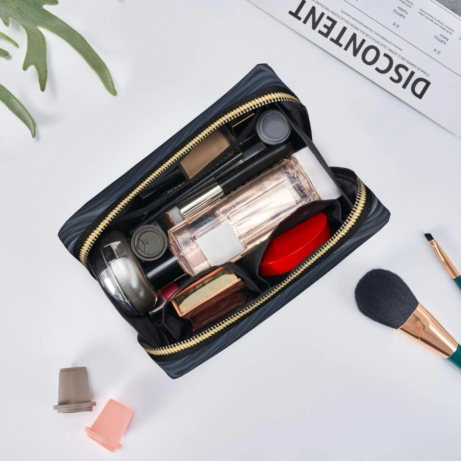 Cosmetic bag Travel Makeup Bag Waterproof Toiletry Pouch Portable Wide open Pouch Deep black waves Makeup Organizer Case Large Capacity Zipper Pouch Toiletry bag for women