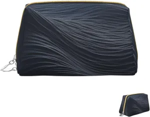 Cosmetic bag Travel Makeup Bag Waterproof Toiletry Pouch Portable Wide open Pouch Deep black waves Makeup Organizer Case Large Capacity Zipper Pouch Toiletry bag for women