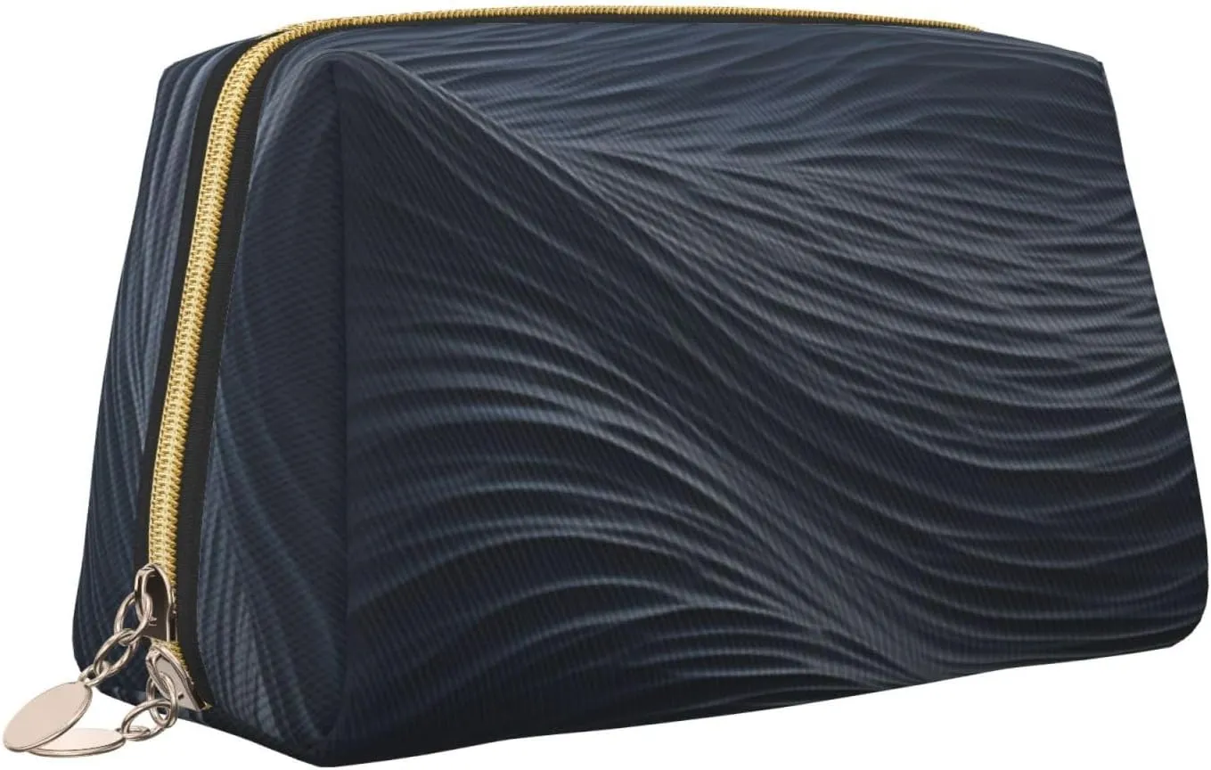 Cosmetic bag Travel Makeup Bag Waterproof Toiletry Pouch Portable Wide open Pouch Deep black waves Makeup Organizer Case Large Capacity Zipper Pouch Toiletry bag for women