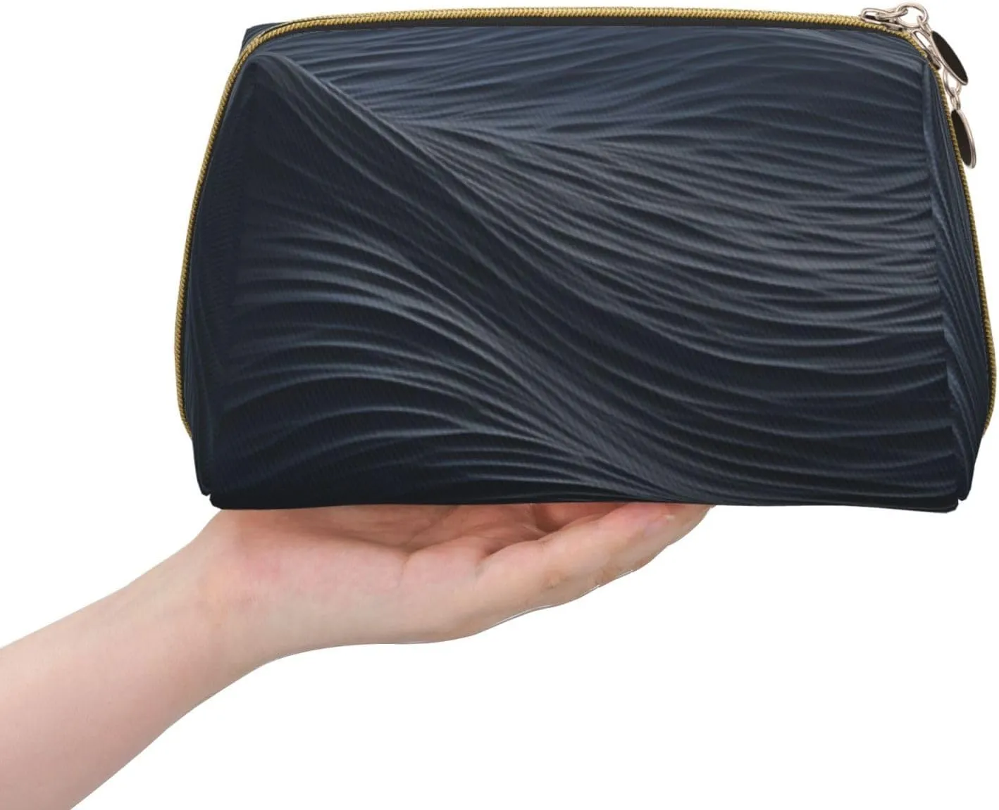 Cosmetic bag Travel Makeup Bag Waterproof Toiletry Pouch Portable Wide open Pouch Deep black waves Makeup Organizer Case Large Capacity Zipper Pouch Toiletry bag for women