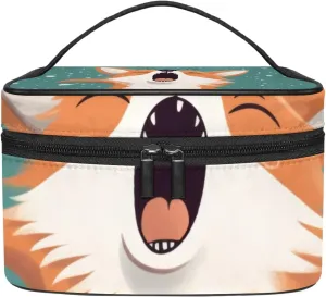 Cosmetic Bag with Handle, Travel Toiletry Bag Organizer, Makeup Bag, winter pattern fox cartoon