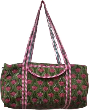 Cotton Quilted Duffle Bag Floral Print Bags Shoulder Weekender Overnight Travel Carry Gym Luggage Yoga Bag (Design-10_11)