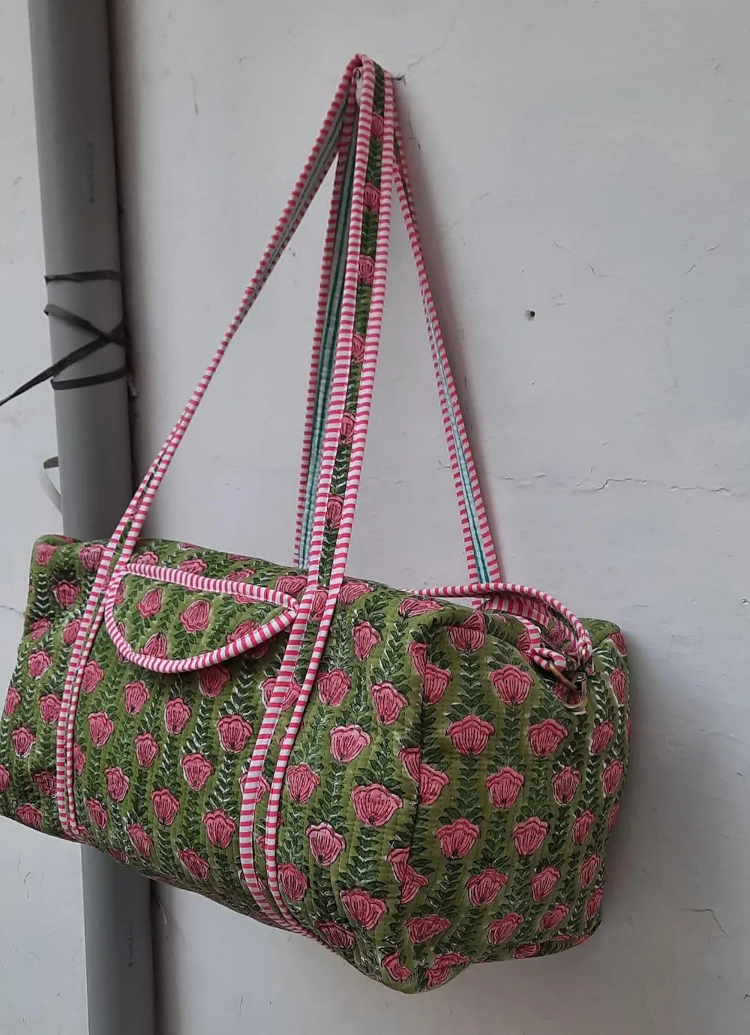 Cotton Quilted Duffle Bag Floral Print Bags Shoulder Weekender Overnight Travel Carry Gym Luggage Yoga Bag (Design-10_11)