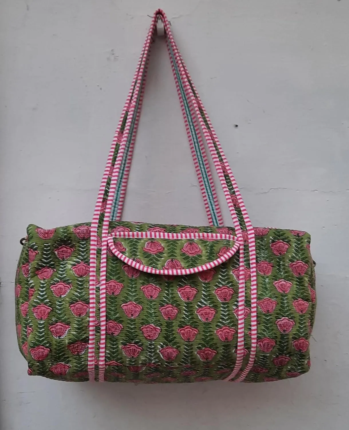 Cotton Quilted Duffle Bag Floral Print Bags Shoulder Weekender Overnight Travel Carry Gym Luggage Yoga Bag (Design-10_11)