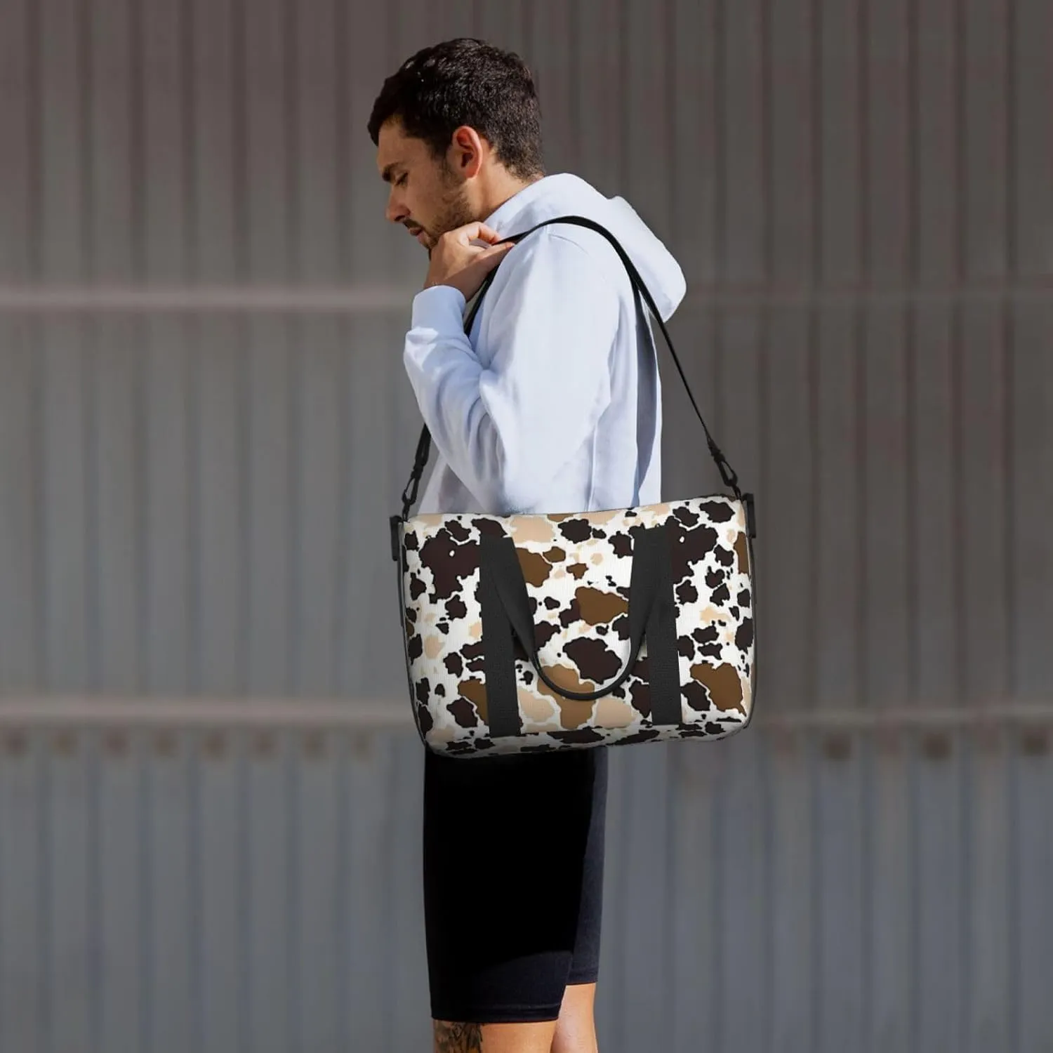 cow cowhide print Travel Duffel Bag, Sports Tote Gym Bag, Swim Pool Bag Large Shoulder Tote Bag for Beach Weekender, 202-406-121