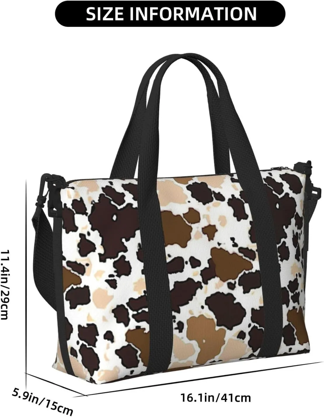 cow cowhide print Travel Duffel Bag, Sports Tote Gym Bag, Swim Pool Bag Large Shoulder Tote Bag for Beach Weekender, 202-406-121