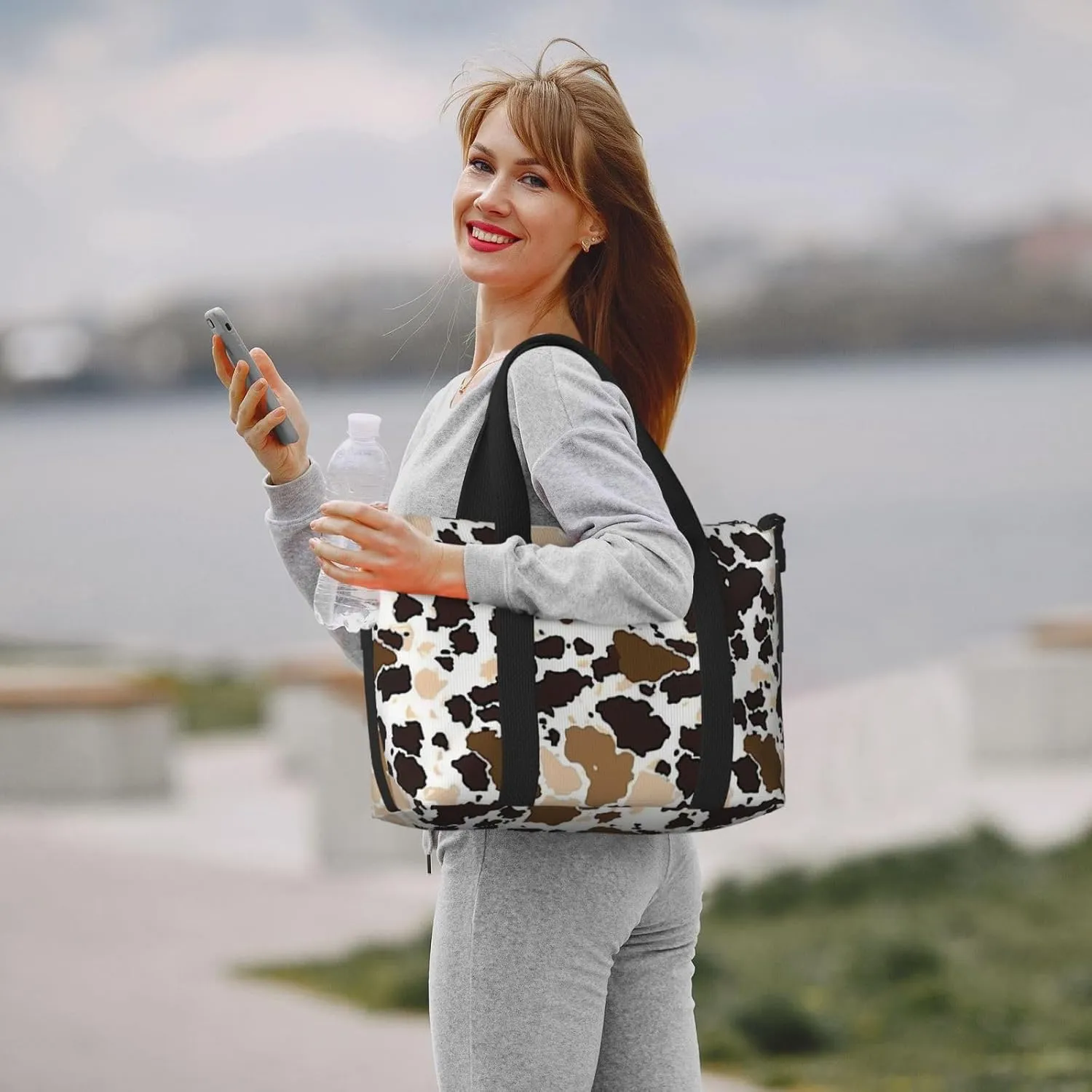 cow cowhide print Travel Duffel Bag, Sports Tote Gym Bag, Swim Pool Bag Large Shoulder Tote Bag for Beach Weekender, 202-406-121