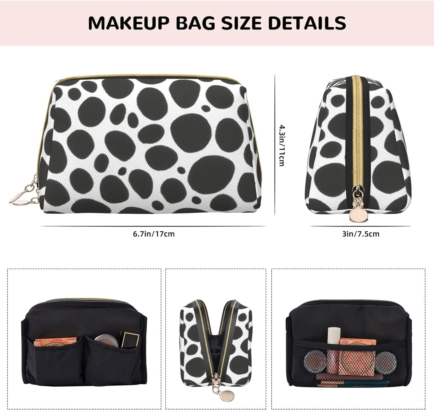 Cow Print Toiletry Pouch, Travel-Friendly Makeup Organizer For Makeup Brushes, Lipsticks