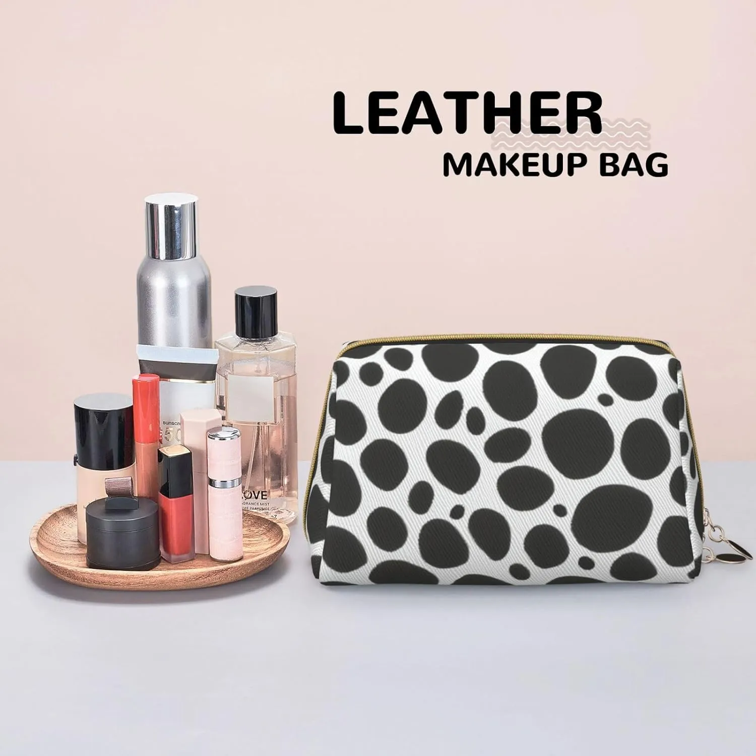 Cow Print Toiletry Pouch, Travel-Friendly Makeup Organizer For Makeup Brushes, Lipsticks