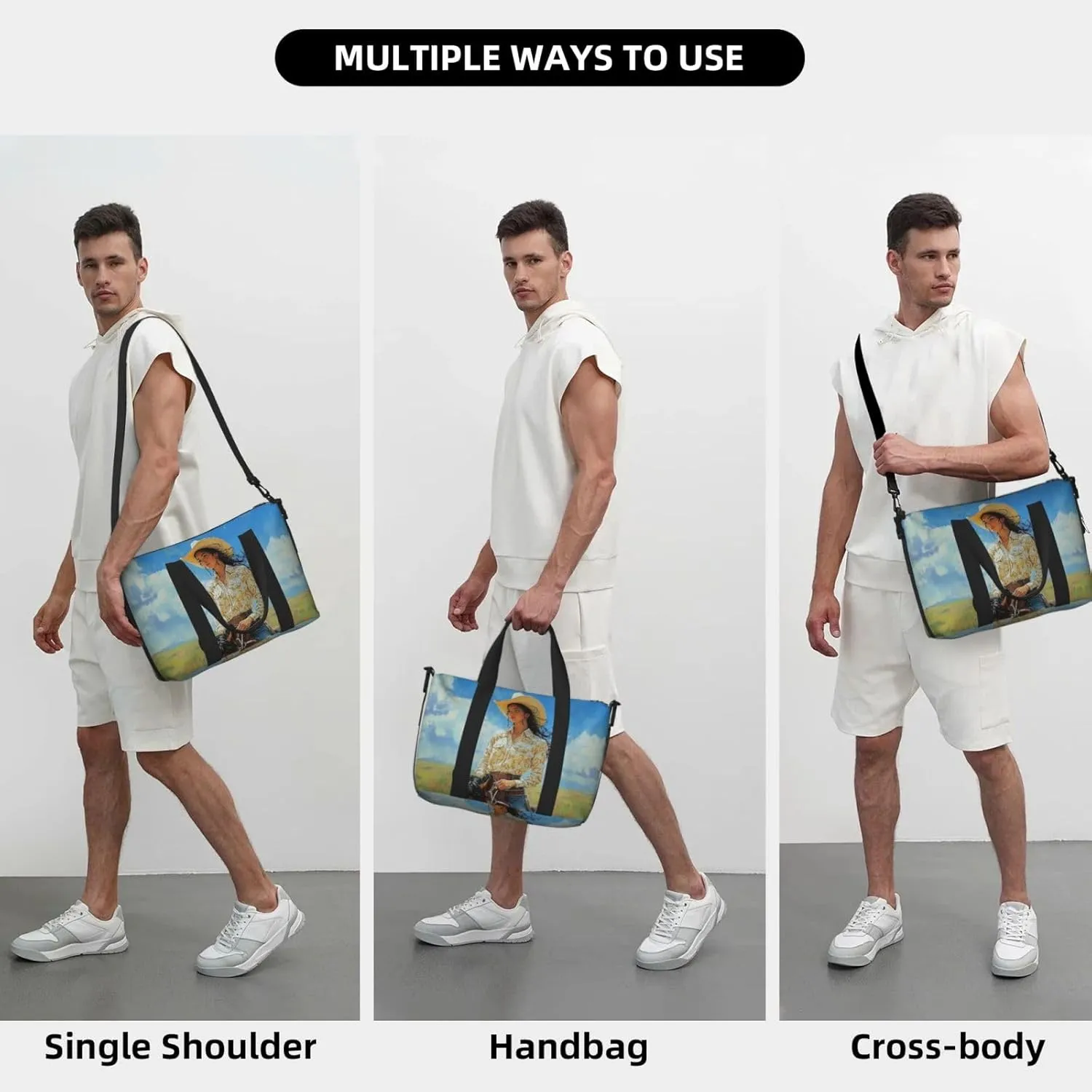 cowgir horseback print Travel Duffel Bag, Sports Tote Gym Bag, Swim Pool Bag Large Shoulder Tote Bag for Beach Weekender