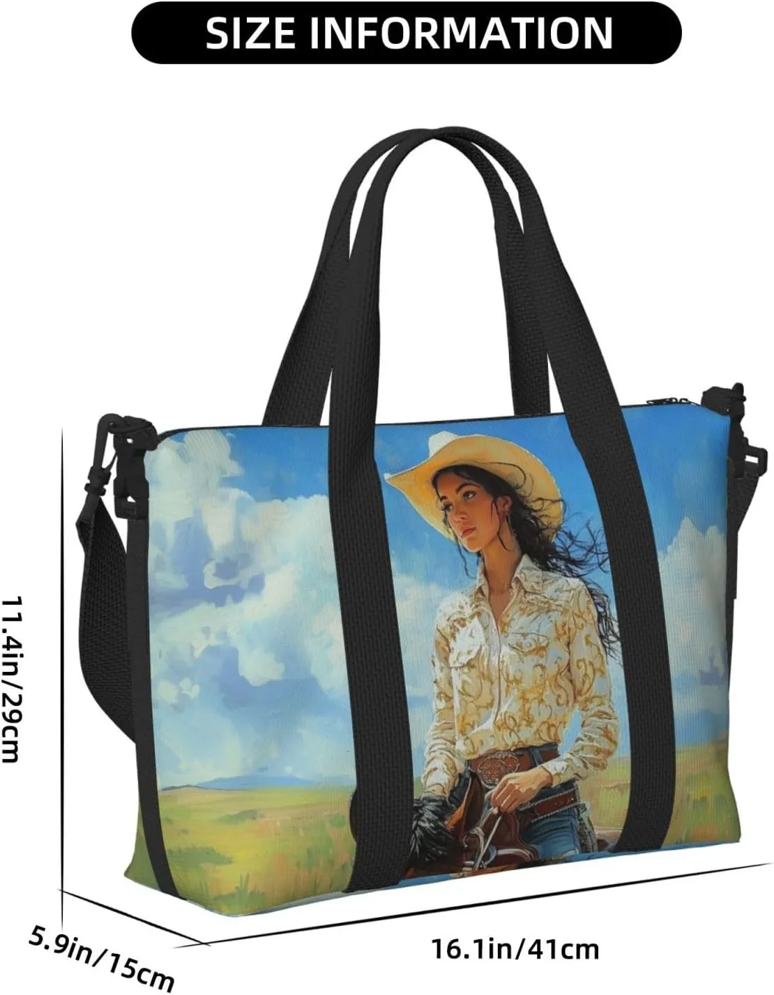 cowgir horseback print Travel Duffel Bag, Sports Tote Gym Bag, Swim Pool Bag Large Shoulder Tote Bag for Beach Weekender