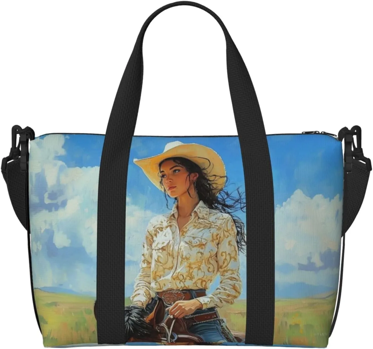 cowgir horseback print Travel Duffel Bag, Sports Tote Gym Bag, Swim Pool Bag Large Shoulder Tote Bag for Beach Weekender
