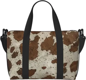 cowhide print Travel Duffel Bag, Sports Tote Gym Bag, Swim Pool Bag Large Shoulder Tote Bag for Beach Weekender, 202-406-121