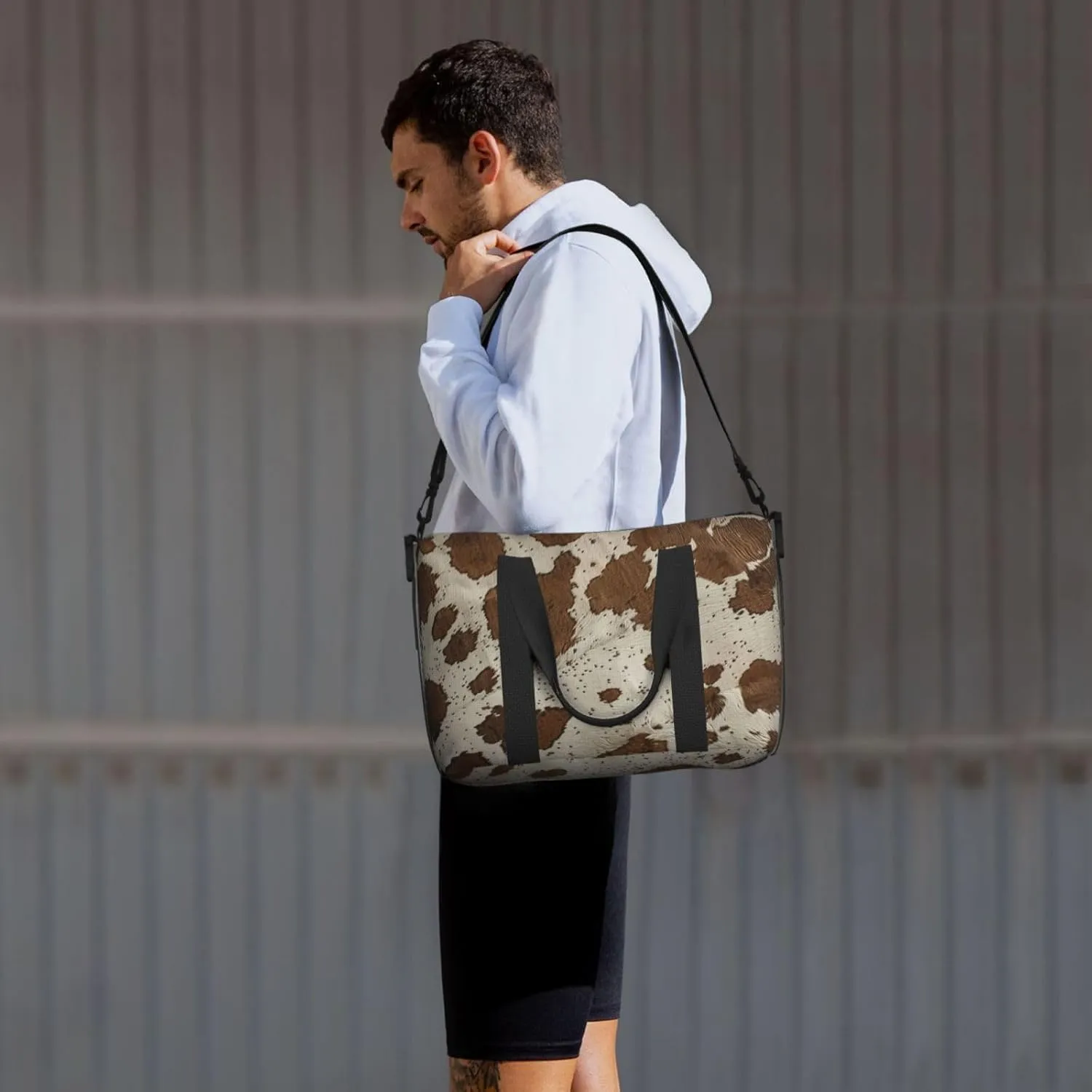 cowhide print Travel Duffel Bag, Sports Tote Gym Bag, Swim Pool Bag Large Shoulder Tote Bag for Beach Weekender, 202-406-121