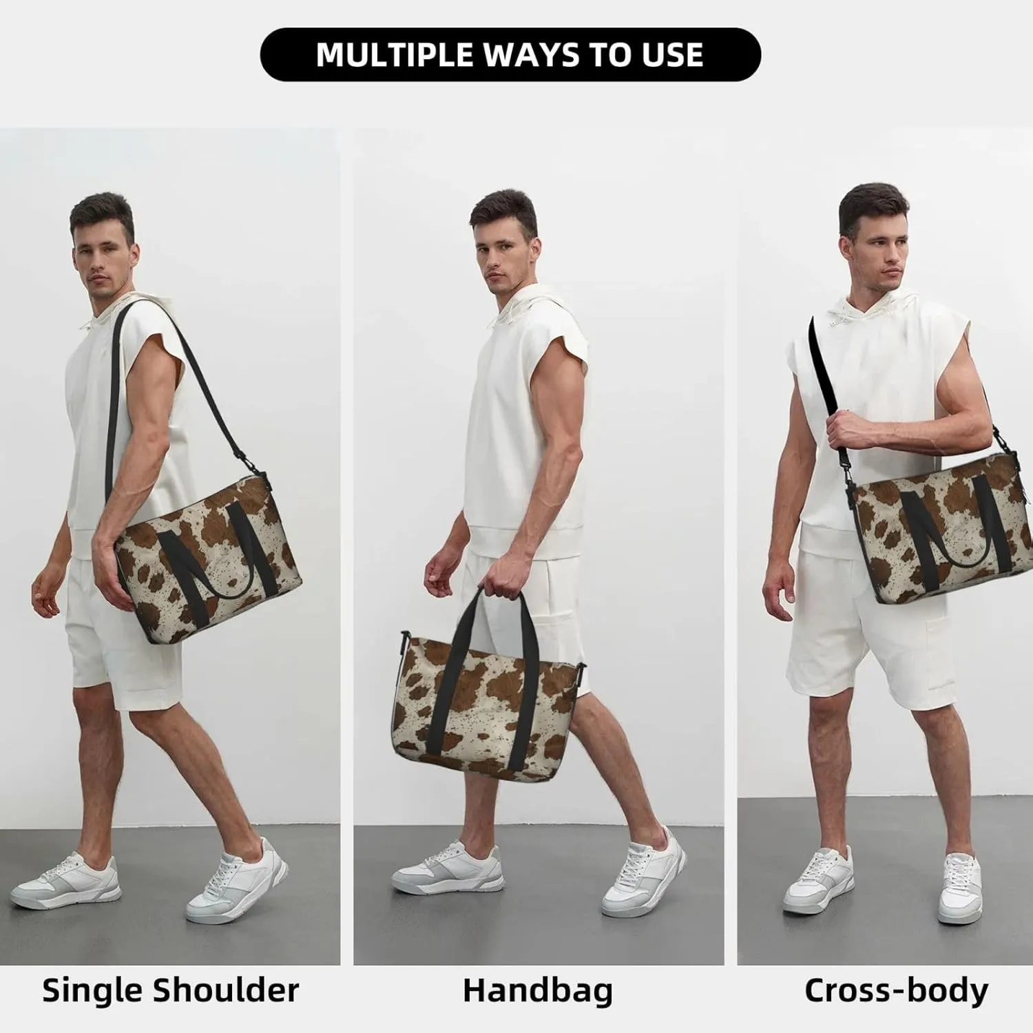 cowhide print Travel Duffel Bag, Sports Tote Gym Bag, Swim Pool Bag Large Shoulder Tote Bag for Beach Weekender, 202-406-121