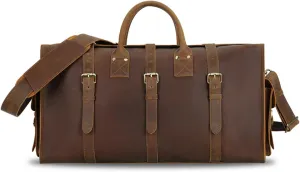 Crazy Horse Leather Travel Duffel Bag for Men and Women Carry On Bags Weekender Business Suitcase