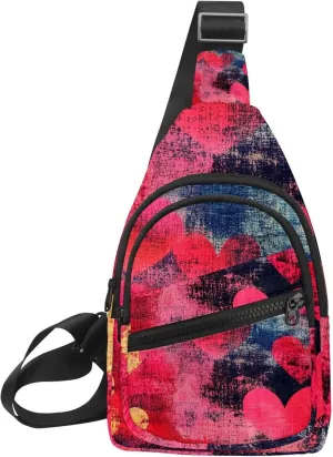Crossbody Bags for Women Men Abstract Hearts (3) Sling Bag Bakpack Casual Chest Bag with Convertible Shoulder Strap