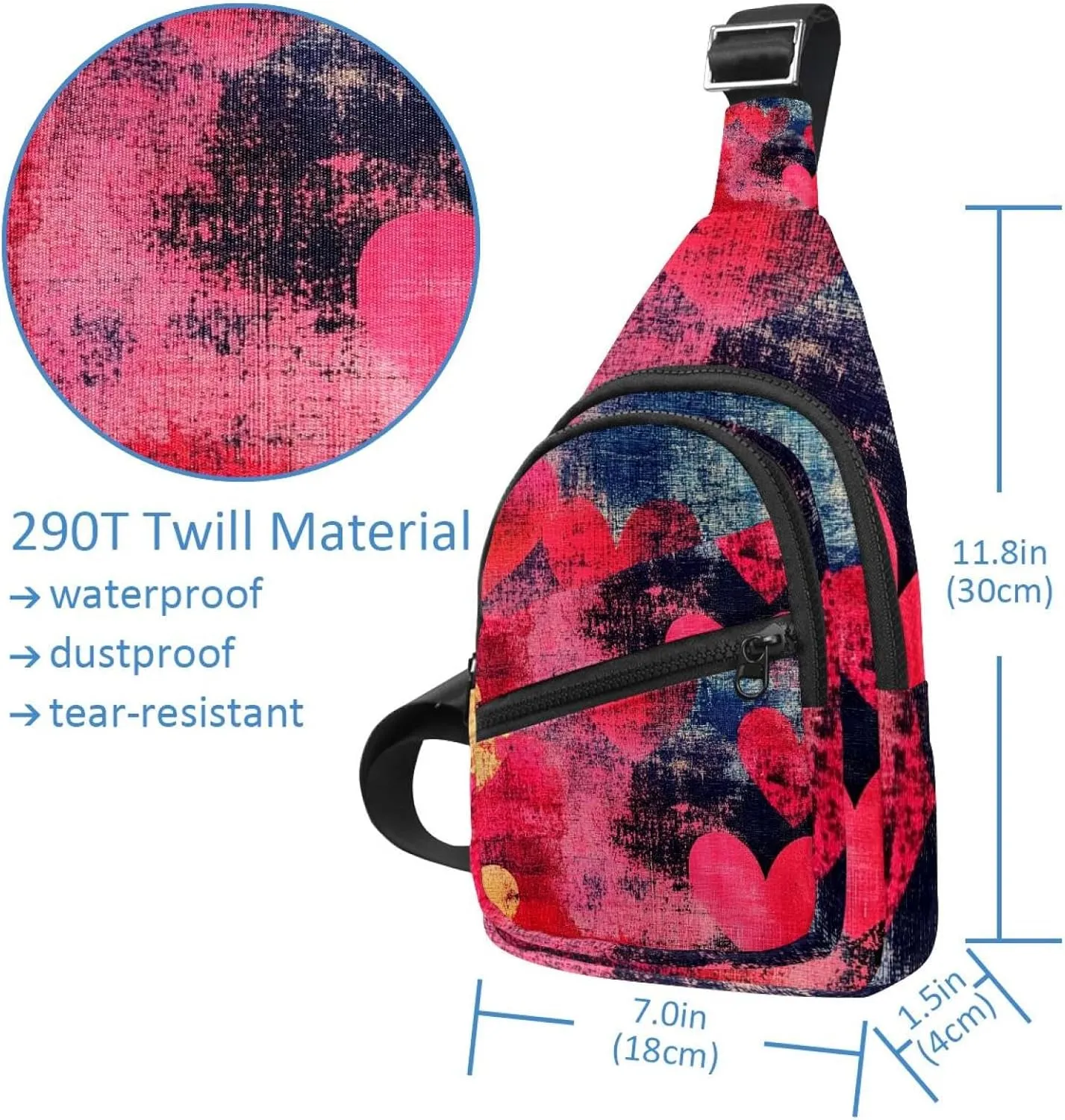 Crossbody Bags for Women Men Abstract Hearts (3) Sling Bag Bakpack Casual Chest Bag with Convertible Shoulder Strap