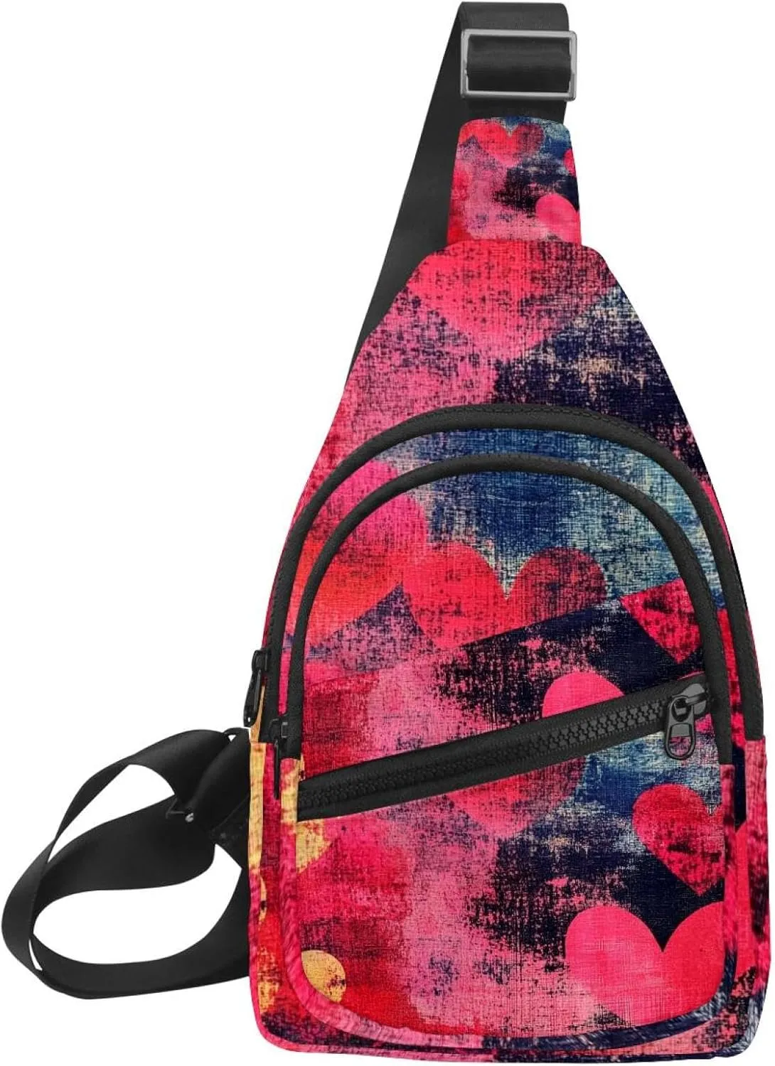Crossbody Bags for Women Men Abstract Hearts (3) Sling Bag Bakpack Casual Chest Bag with Convertible Shoulder Strap