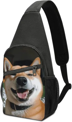 Crossbody Bags Sling Bag for Women Men,Shiba Inu Smile Tongue Out Printed Sling Backpack,Waterproof Bag with Convertible Shoulder Strap,Shoulder Chest Bag for Hiking Traveling