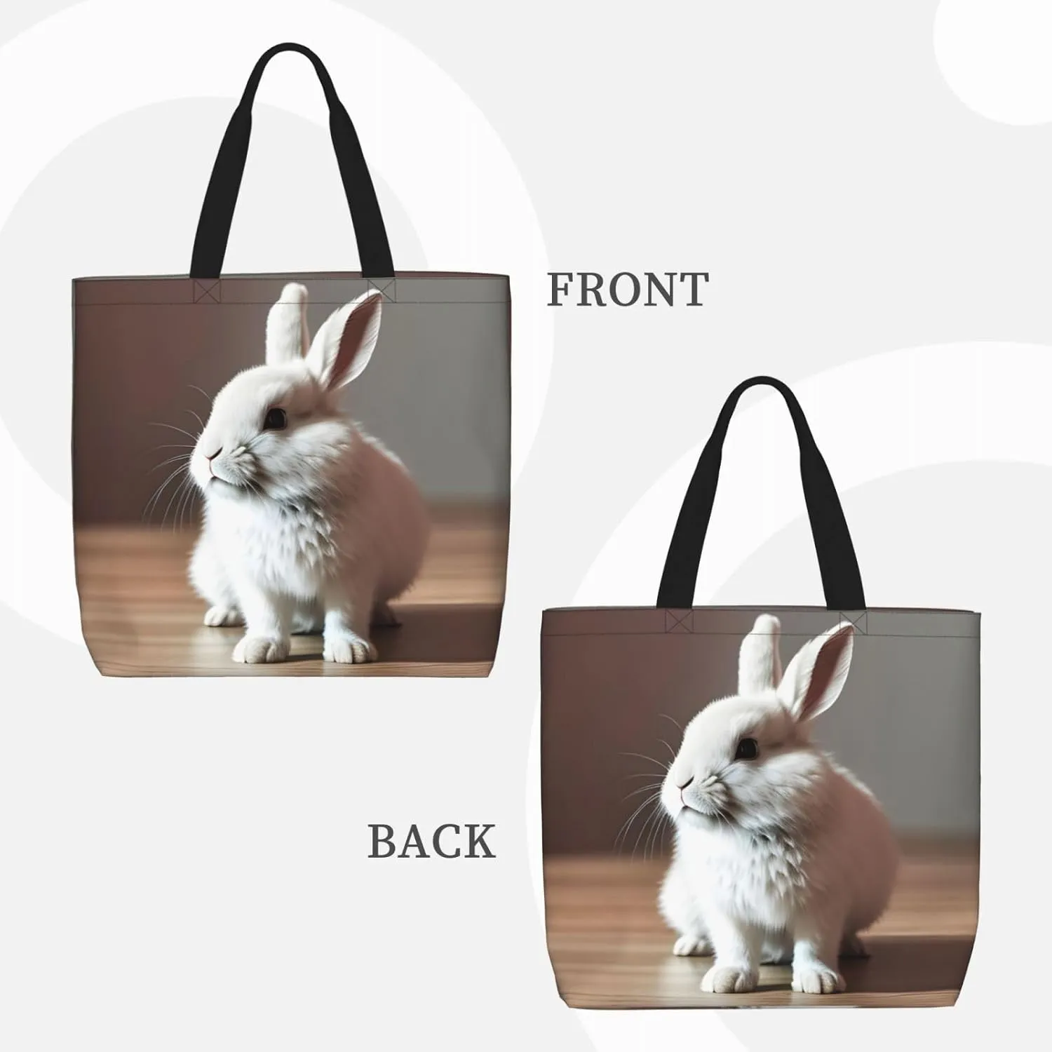 Cry White Rabbit Large-Capacity Polyester Tote Bag With Zipper Pockets One-Shoulder Tote Bag For Everything.