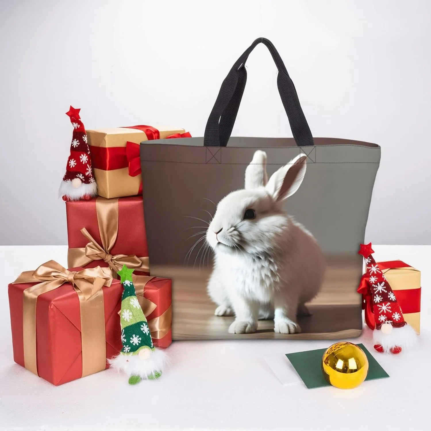 Cry White Rabbit Large-Capacity Polyester Tote Bag With Zipper Pockets One-Shoulder Tote Bag For Everything.